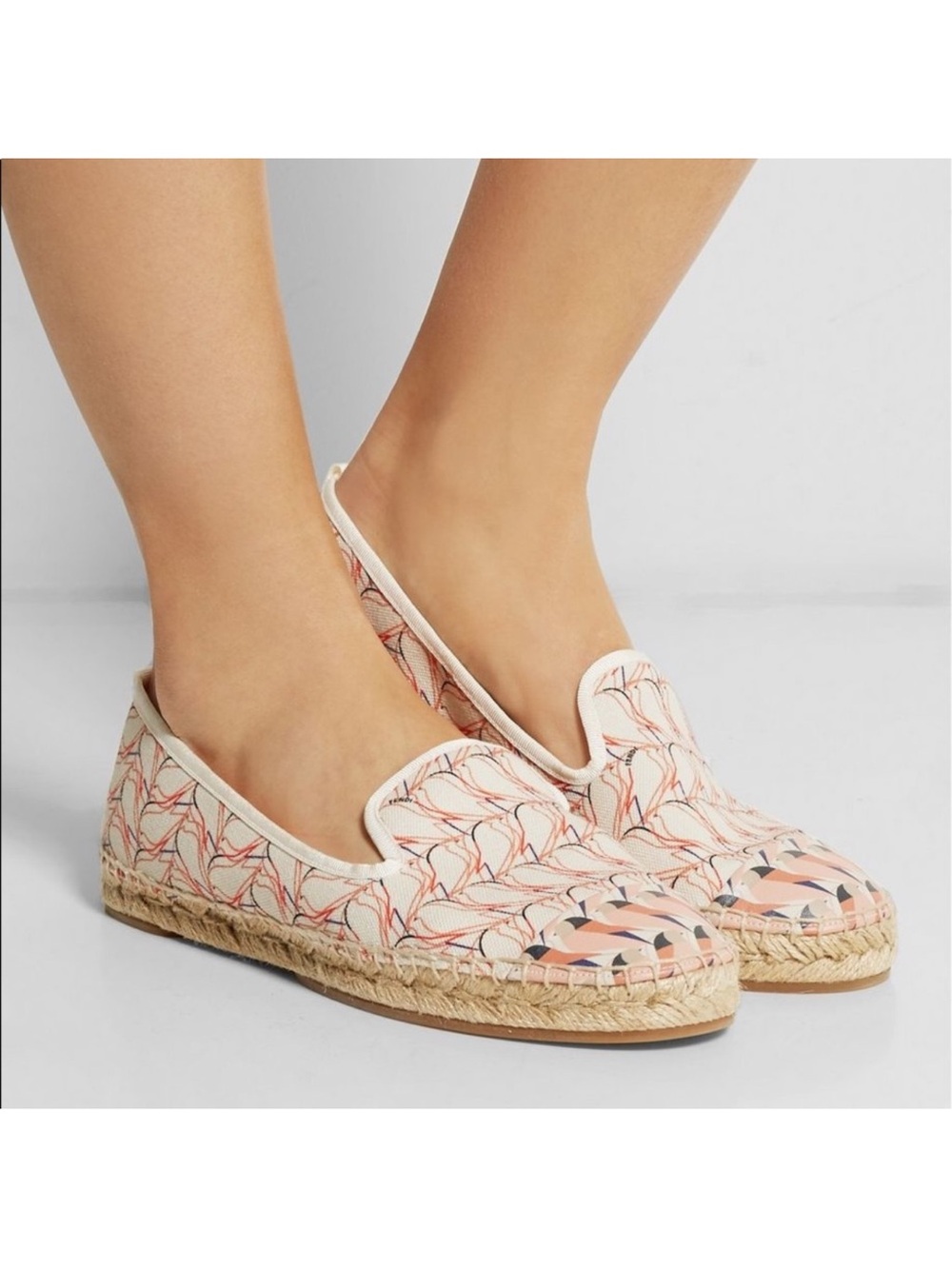 Fendi Printed Espadrille Slip-On Flats - Cream Pink